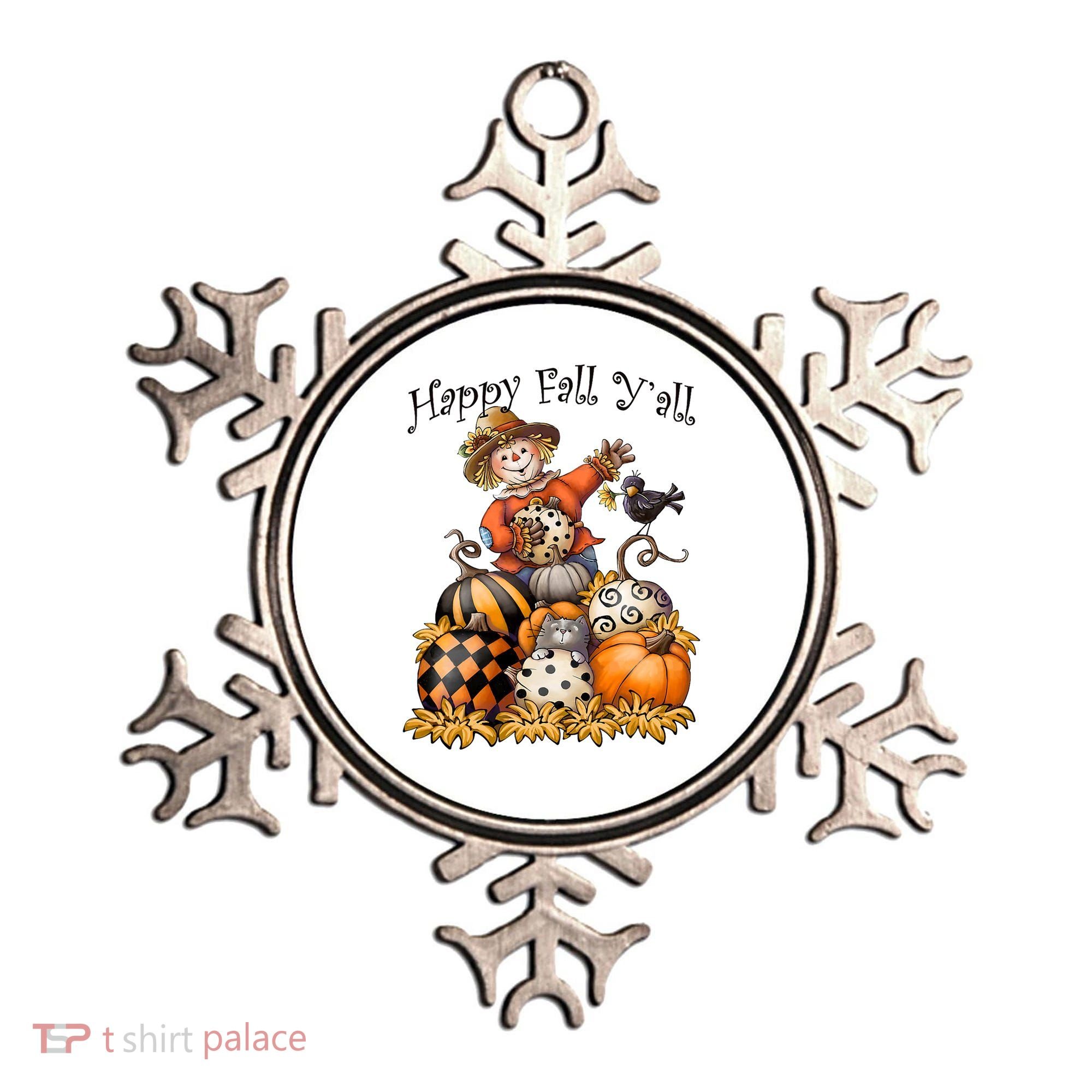 Scarecrow Happy Fall Y'all Pumpkin Thanksgiving Halloween Ornament