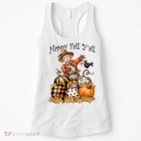 Scarecrow Happy Fall Y'all Pumpkin Thanksgiving Halloween Women's Tank Top thumb 0