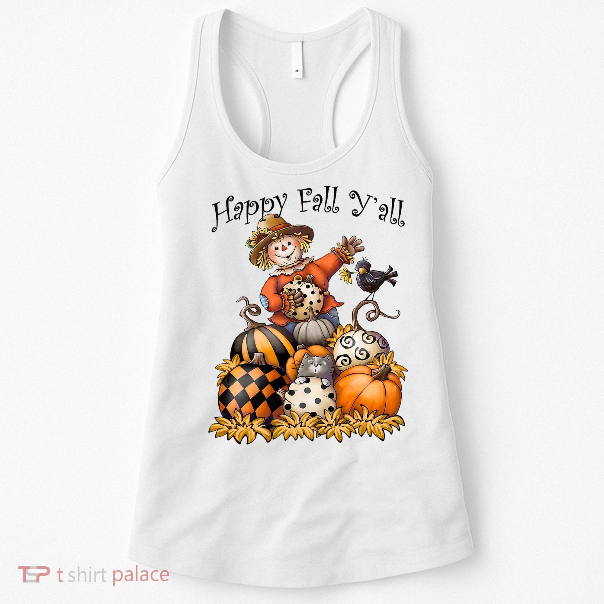 Scarecrow Happy Fall Y'all Pumpkin Thanksgiving Halloween Women's Tank Top