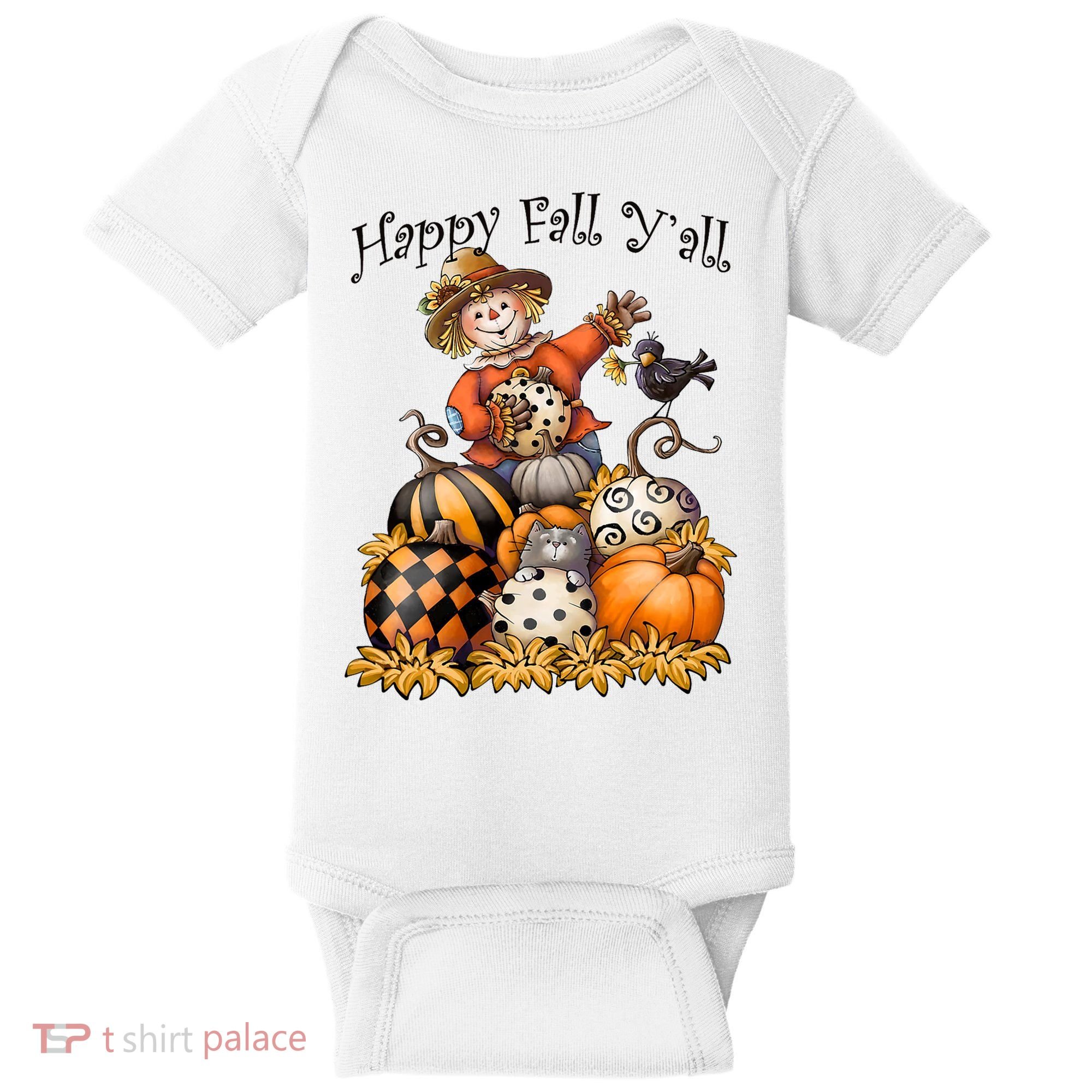 Scarecrow Happy Fall Y'all Pumpkin Thanksgiving Halloween Baby Bodysuit
