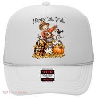 Scarecrow Happy Fall Y'all Pumpkin Thanksgiving Halloween Hat thumb 0