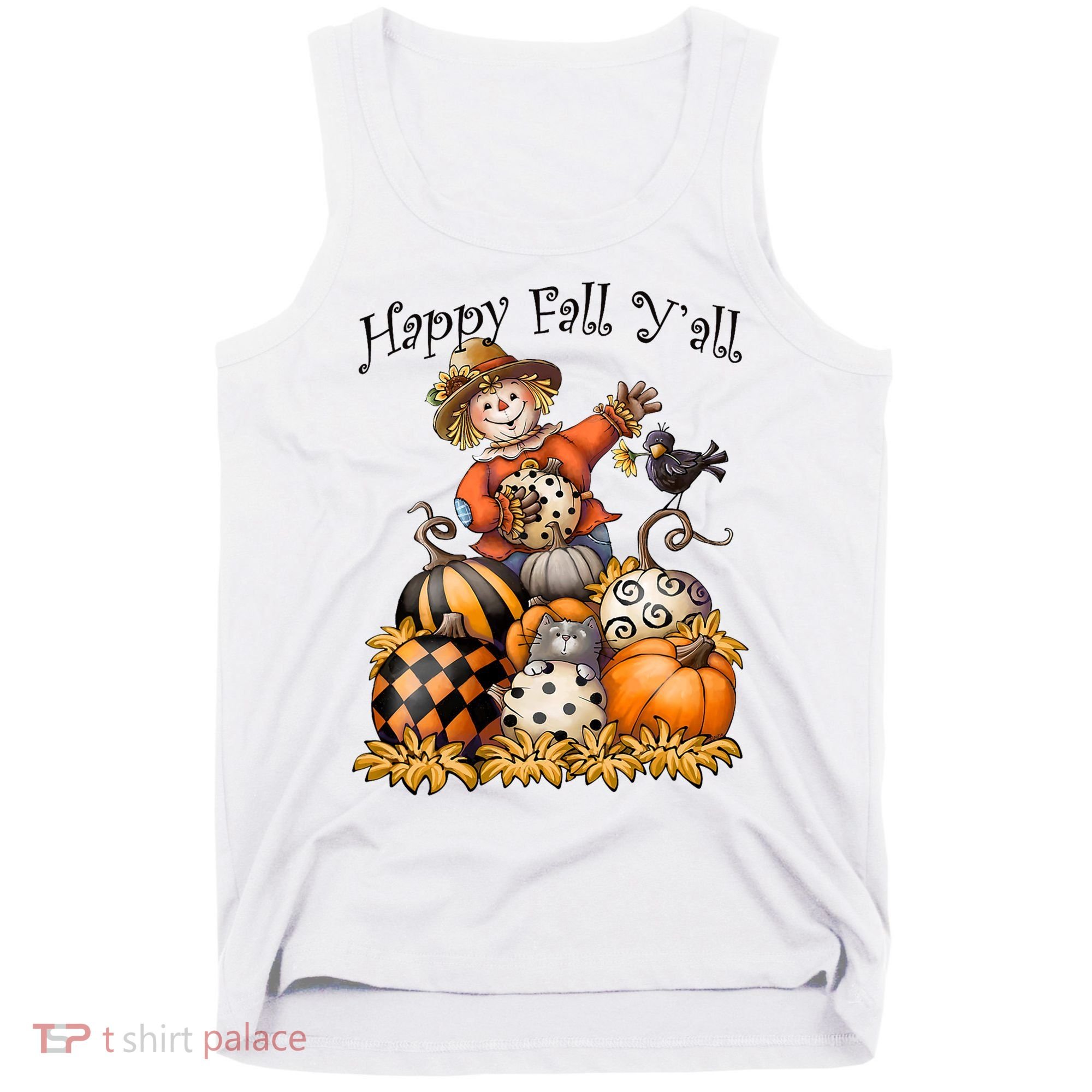 Scarecrow Happy Fall Y'all Pumpkin Thanksgiving Halloween Tank Top