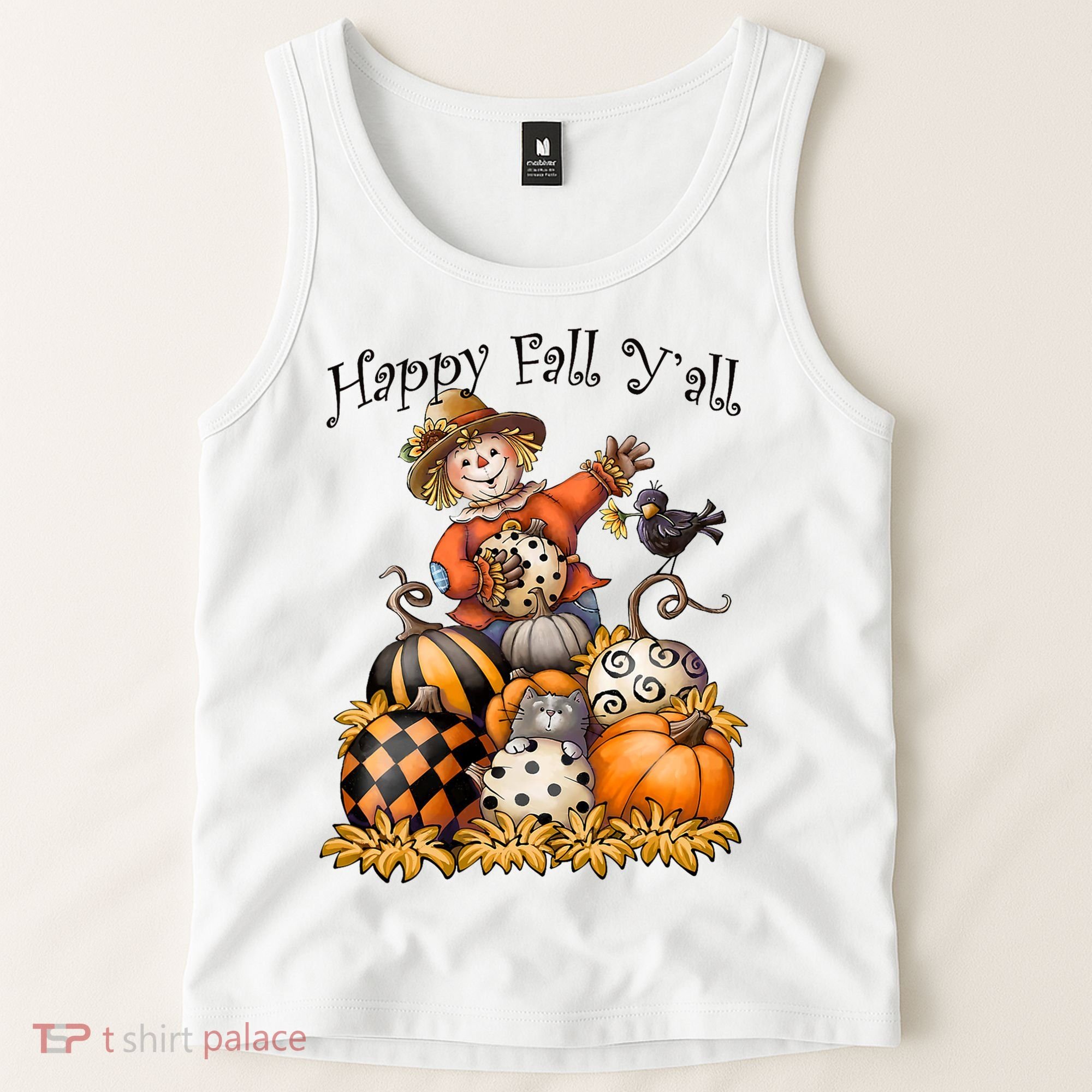 Scarecrow Happy Fall Y'all Pumpkin Thanksgiving Halloween Tank Top