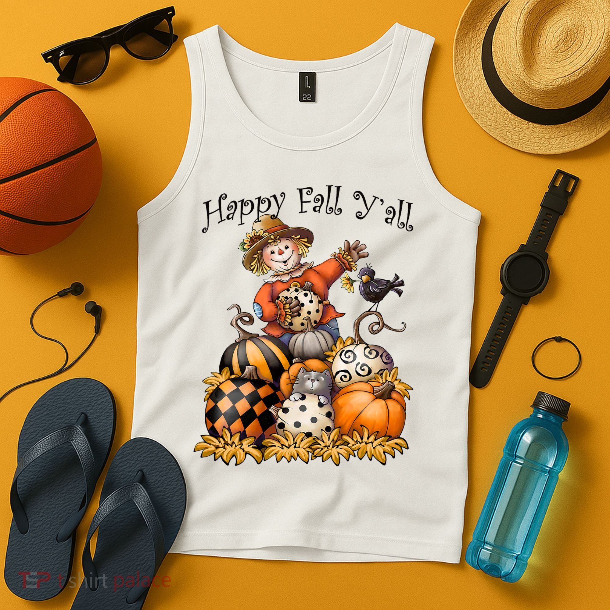 Scarecrow Happy Fall Y'all Pumpkin Thanksgiving Halloween Tank Top