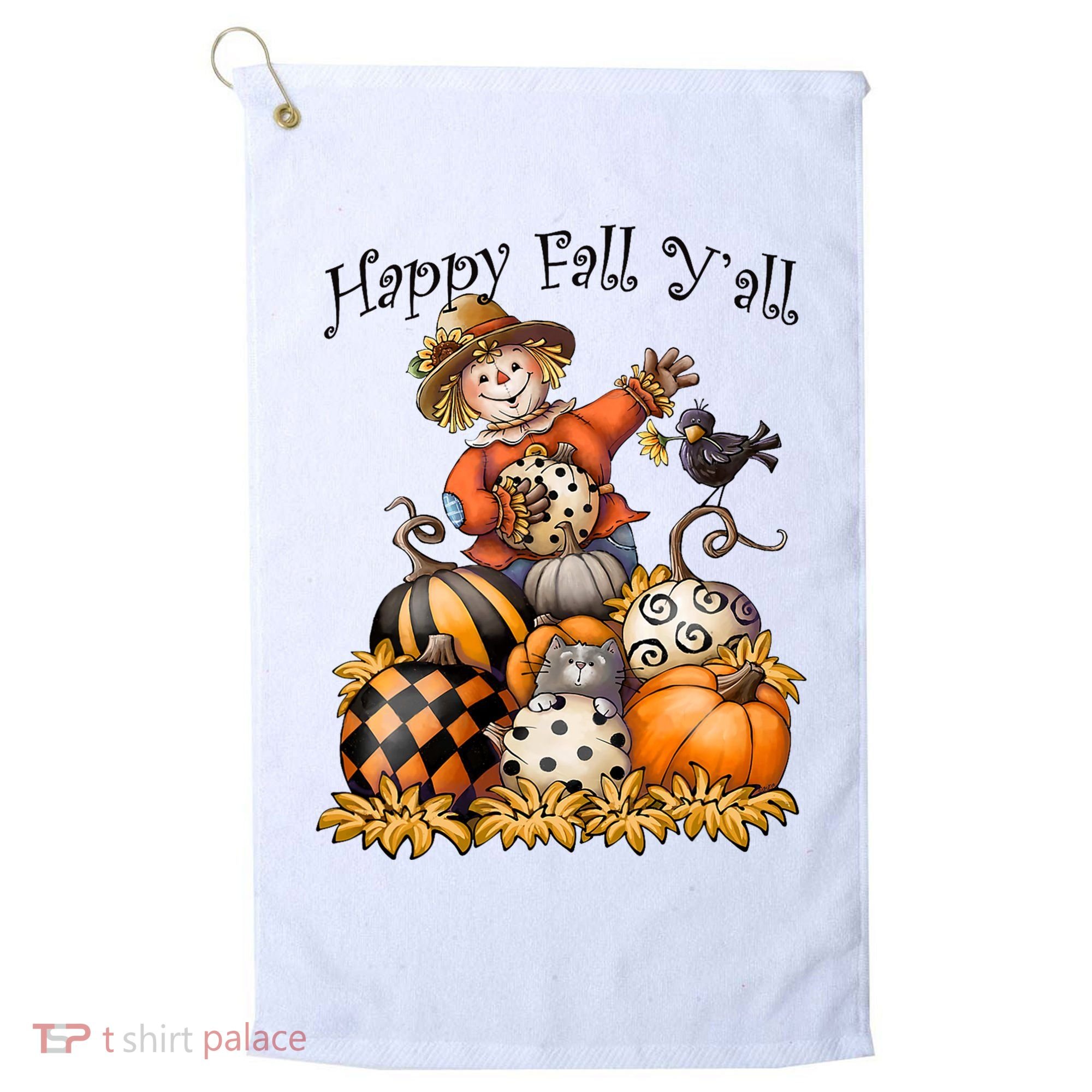 Scarecrow Happy Fall Y'all Pumpkin Thanksgiving Halloween Golf Towel