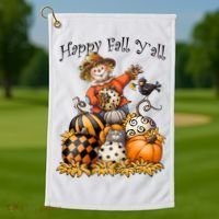 Scarecrow Happy Fall Y'all Pumpkin Thanksgiving Halloween Golf Towel thumb 1