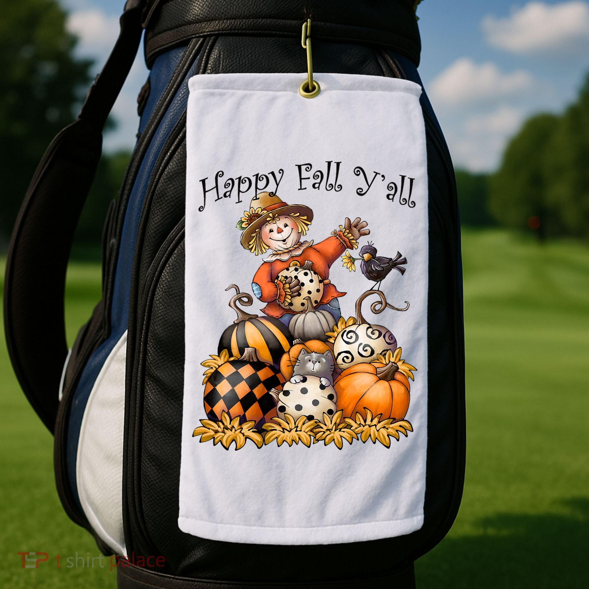Scarecrow Happy Fall Y'all Pumpkin Thanksgiving Halloween Golf Towel