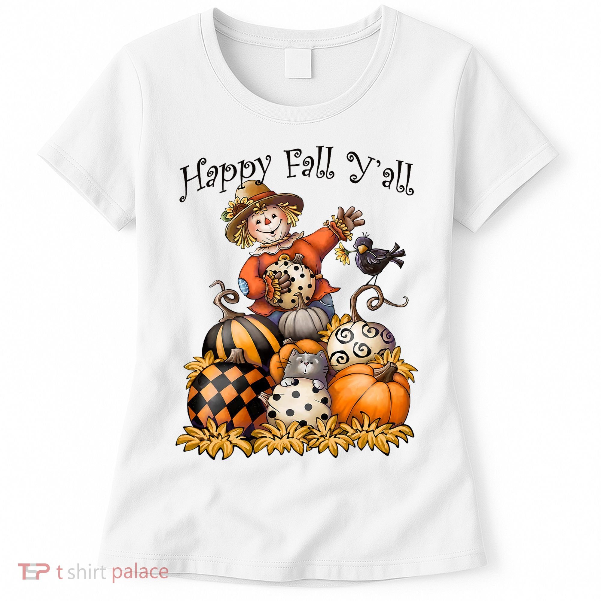 Scarecrow Happy Fall Y'all Pumpkin Thanksgiving Halloween Women's T-Shirt