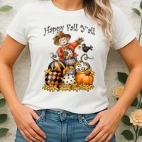 Scarecrow Happy Fall Y'all Pumpkin Thanksgiving Halloween Women's T-Shirt thumb 2
