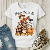 Scarecrow Happy Fall Y'all Pumpkin Thanksgiving Halloween Women's T-Shirt thumb 3