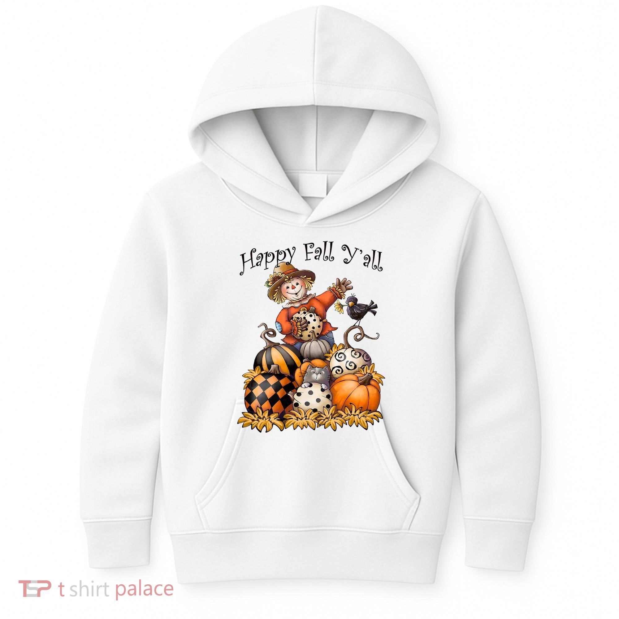 Scarecrow Happy Fall Y'all Pumpkin Thanksgiving Halloween Kids Hoodie