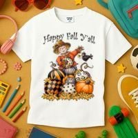 Scarecrow Happy Fall Y'all Pumpkin Thanksgiving Halloween Kids T-Shirt thumb 3