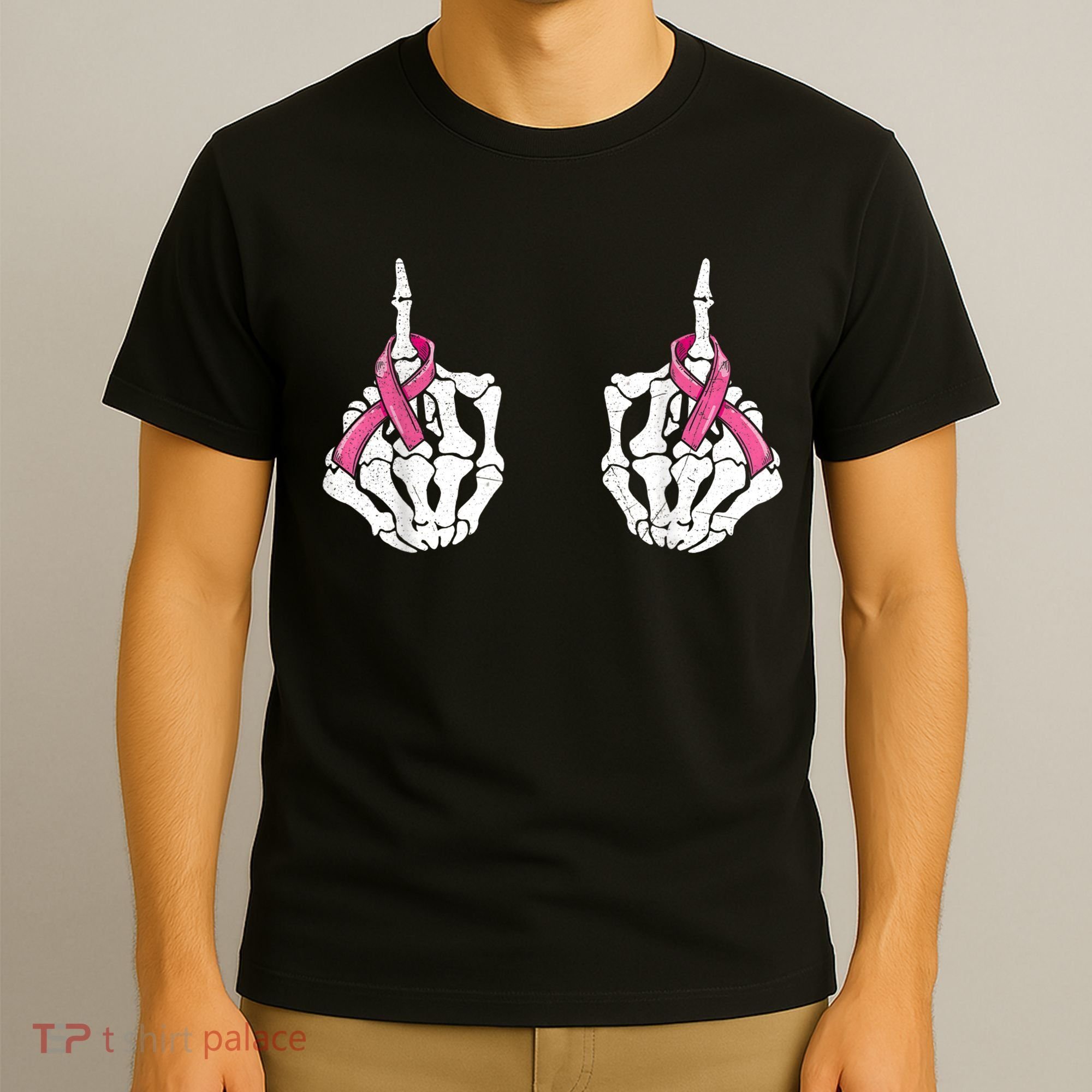 Skeleton Hand Fuck Cancer Pink Funny Breast Cancer Awareness  T-Shirt