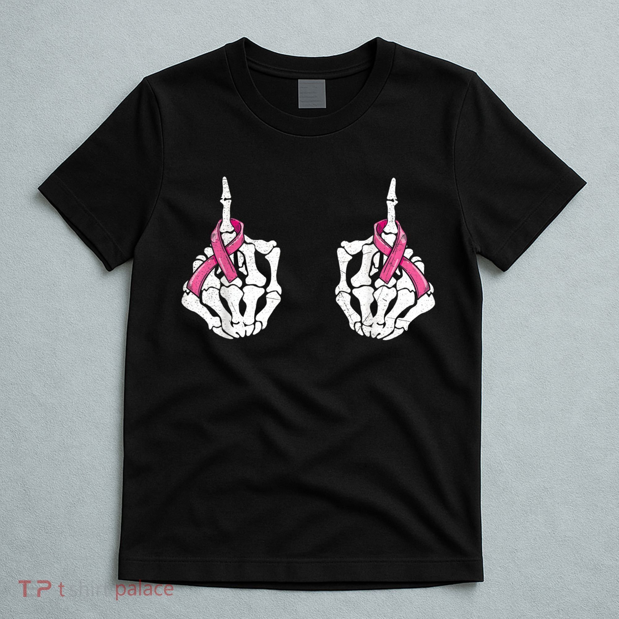 Skeleton Hand Fuck Cancer Pink Funny Breast Cancer Awareness  T-Shirt