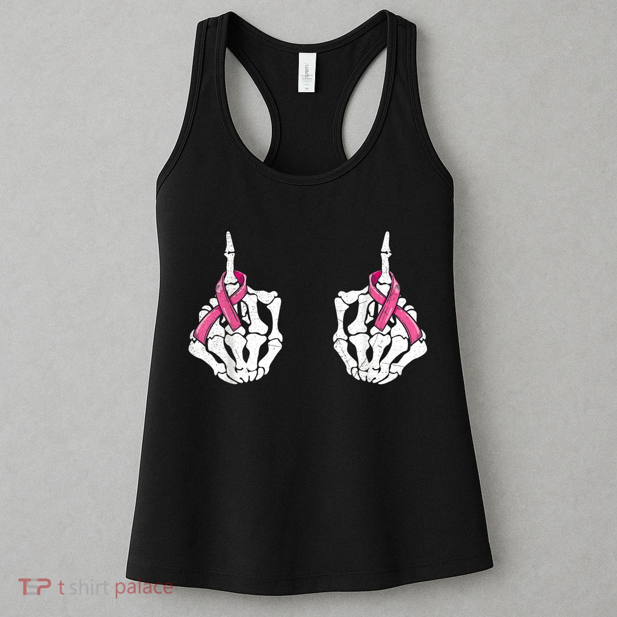 Skeleton Hand Fuck Cancer Pink Funny Breast Cancer Awareness  Women's Tank Top