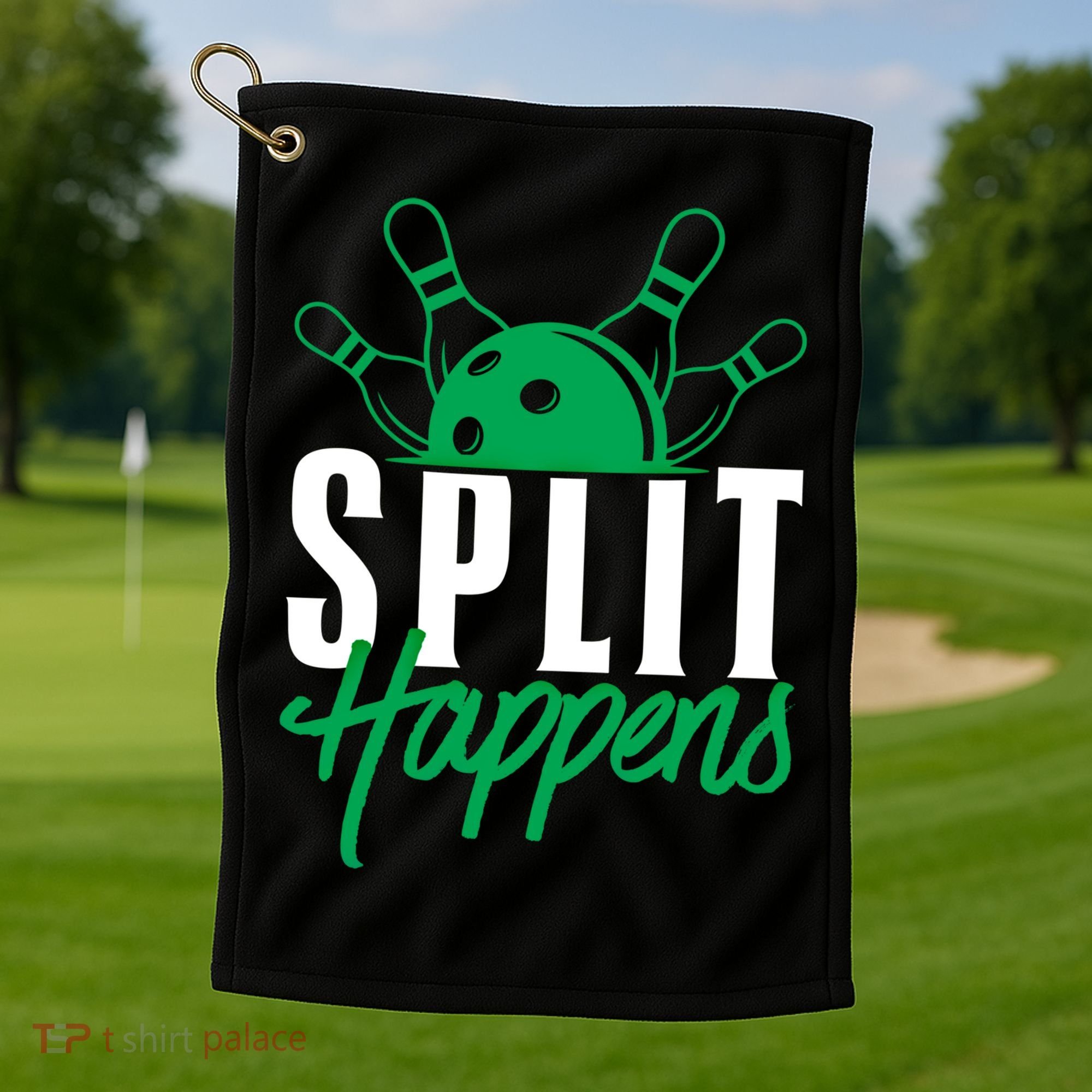 Split Happens Funny Bowling Team Bowler Pin Humor Gift Golf Towel