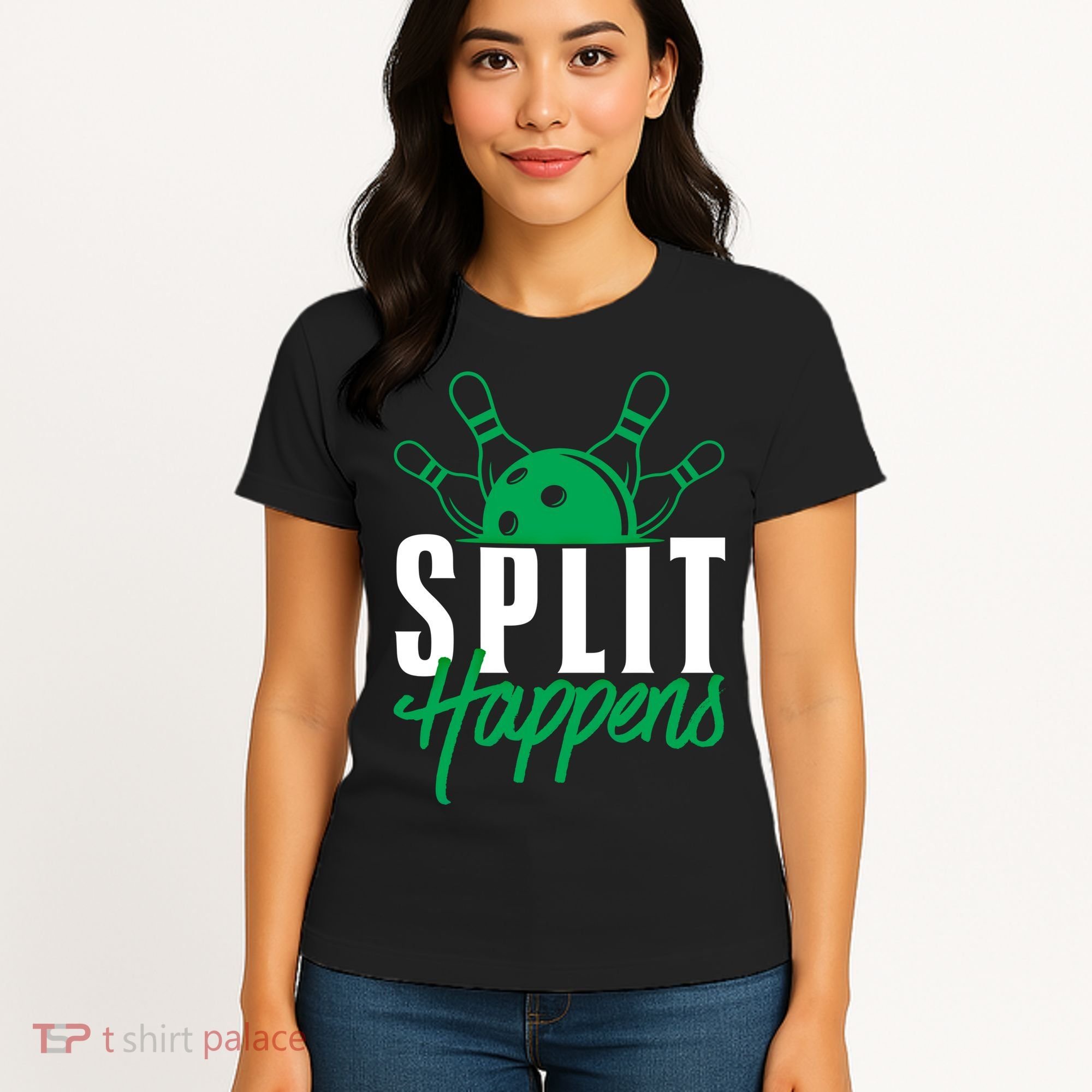 Split Happens Funny Bowling Team Bowler Pin Humor Gift Women's T-Shirt