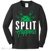 Split Happens Funny Bowling Team Bowler Pin Humor Gift Kids Long Sleeve Shirt thumb 0
