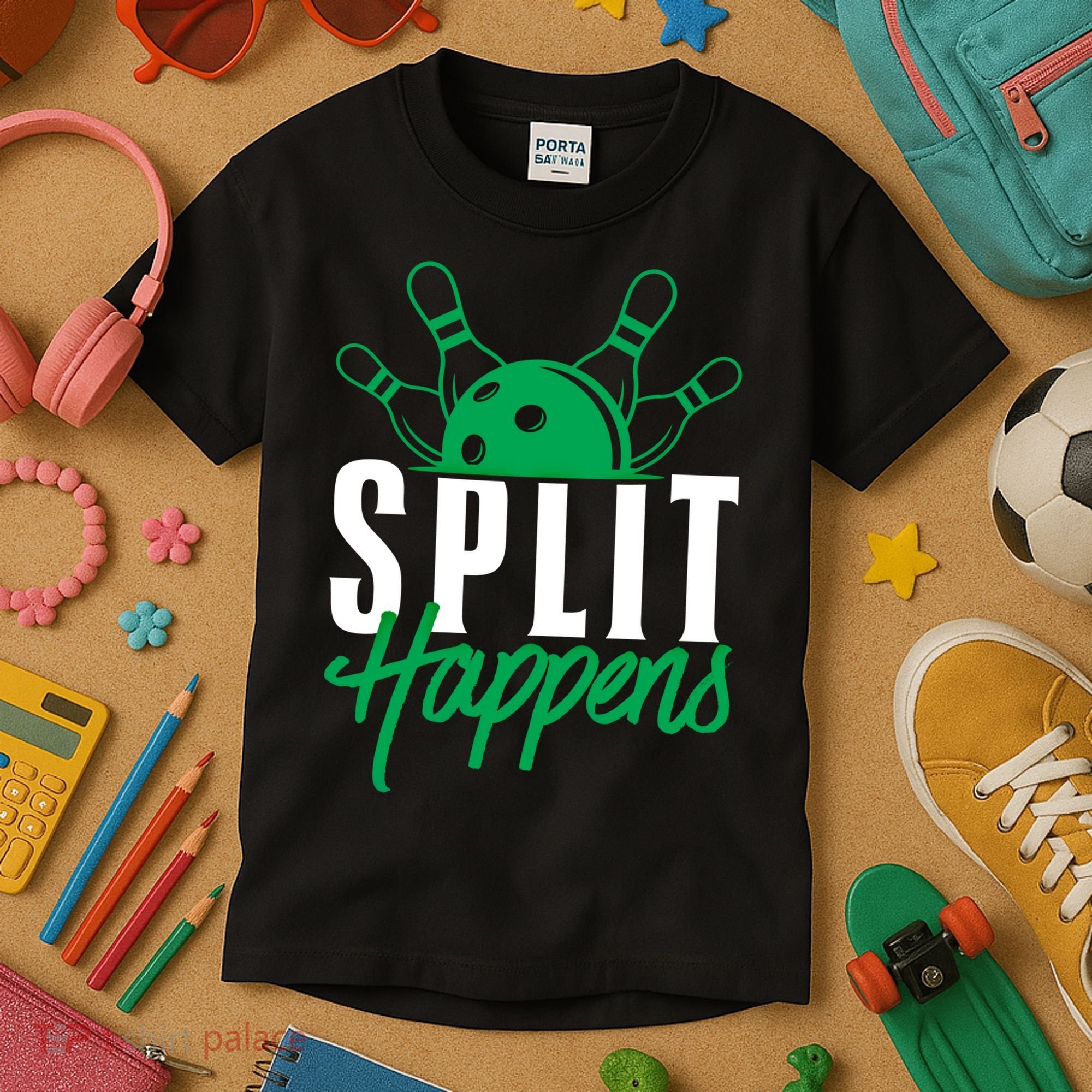 Split Happens Funny Bowling Team Bowler Pin Humor Gift Kids T-Shirt