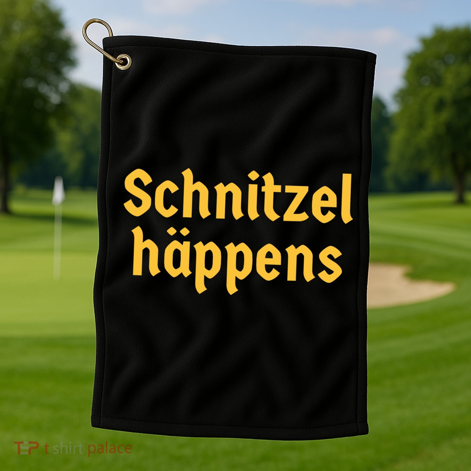 Schnitzel Happens Funny German Beer Oktoberfest Golf Towel