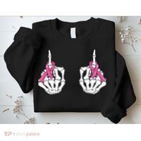 Skeleton Hand Fuck Cancer Pink Funny Breast Cancer Awareness Sweatshirt thumb 2