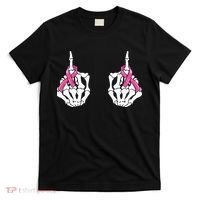 Skeleton Hand Fuck Cancer Pink Funny Breast Cancer Awareness T-Shirt thumb 0