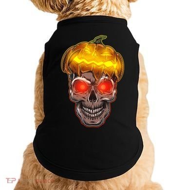 Spooky Halloween Glowing Pumpkin Skull Face Doggie Tank