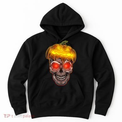 Spooky Halloween Glowing Pumpkin Skull Face Hoodie