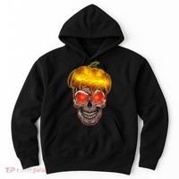 Spooky Halloween Glowing Pumpkin Skull Face Hoodie thumb 0