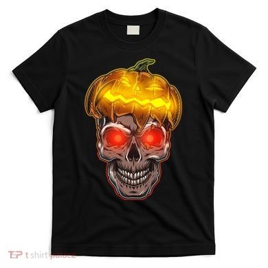 Spooky Halloween Glowing Pumpkin Skull Face T-Shirt