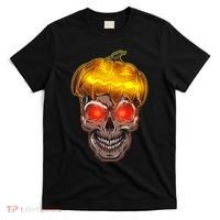 Spooky Halloween Glowing Pumpkin Skull Face T-Shirt thumb 0