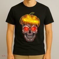 Spooky Halloween Glowing Pumpkin Skull Face T-Shirt thumb 3