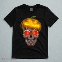 Spooky Halloween Glowing Pumpkin Skull Face T-Shirt thumb 5