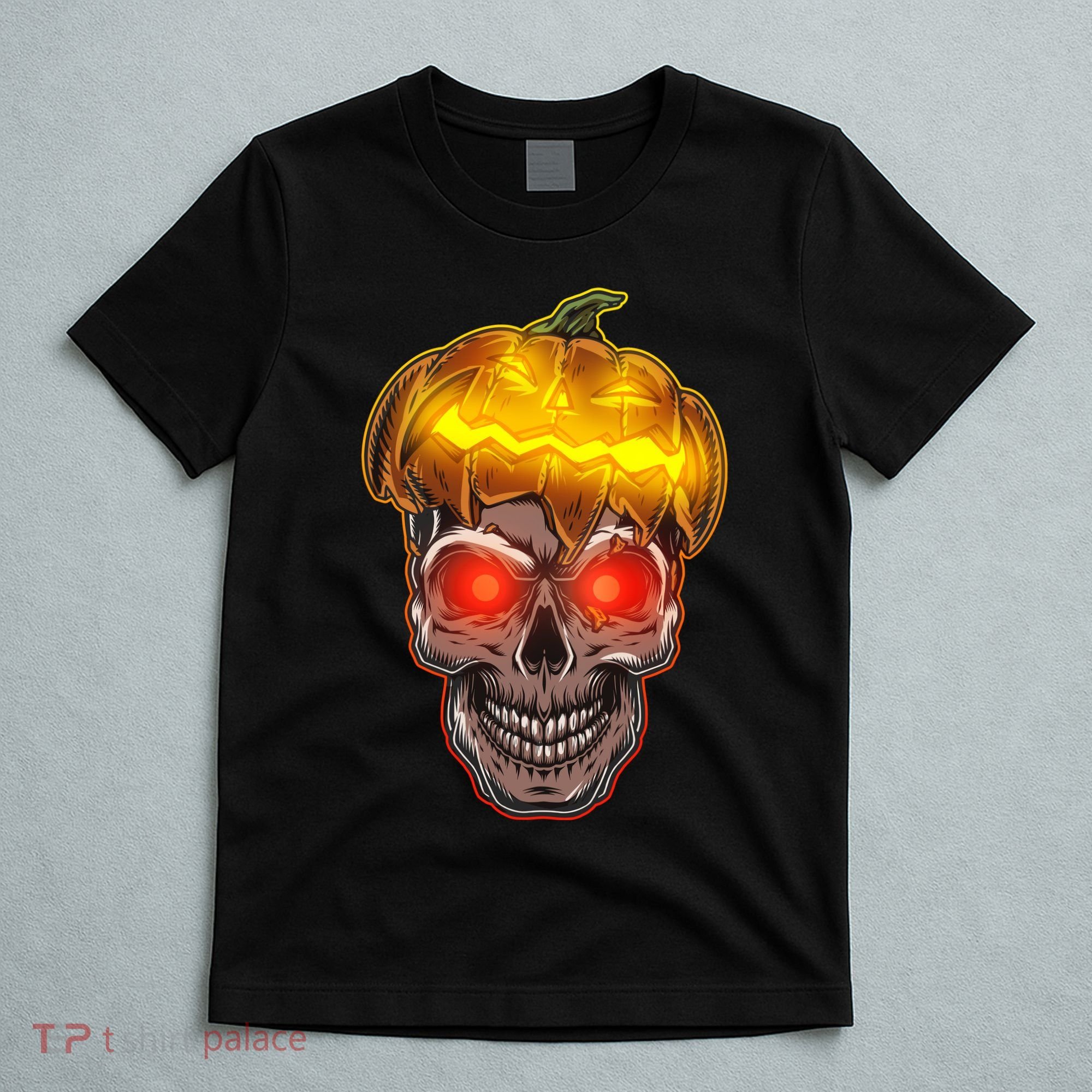 Spooky Halloween Glowing Pumpkin Skull Face T-Shirt
