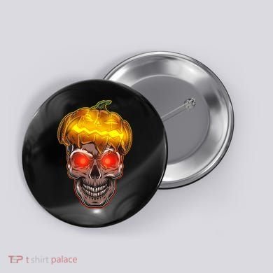 Spooky Halloween Glowing Pumpkin Skull Face Button