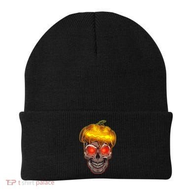 Spooky Halloween Glowing Pumpkin Skull Face Beanie