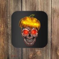 Spooky Halloween Glowing Pumpkin Skull Face Coaster thumb 0