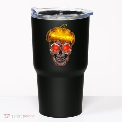 Spooky Halloween Glowing Pumpkin Skull Face Tumbler