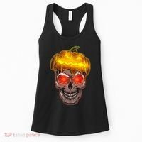 Spooky Halloween Glowing Pumpkin Skull Face Women's Tank Top thumb 0