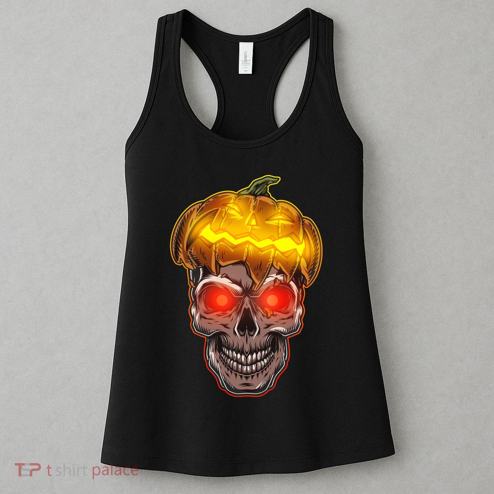 Spooky Halloween Glowing Pumpkin Skull Face Women's Tank Top