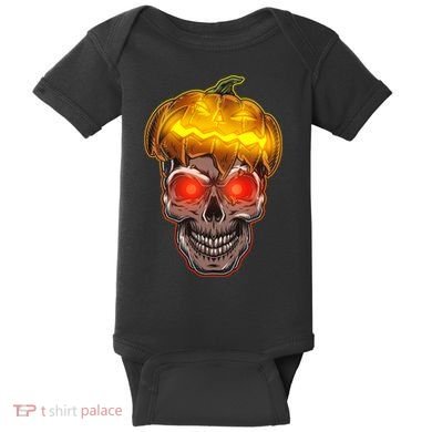 Spooky Halloween Glowing Pumpkin Skull Face Baby Bodysuit