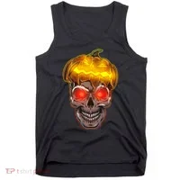 Spooky Halloween Glowing Pumpkin Skull Face Tank Top thumb 0