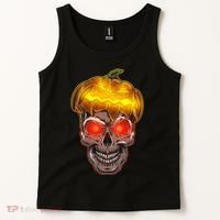 Spooky Halloween Glowing Pumpkin Skull Face Tank Top thumb 2