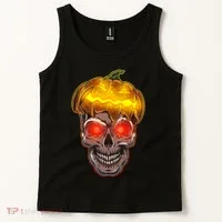 Spooky Halloween Glowing Pumpkin Skull Face Tank Top thumb 2