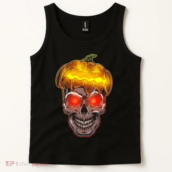 Spooky Halloween Glowing Pumpkin Skull Face Tank Top