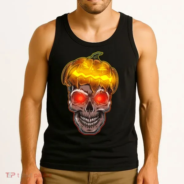 Spooky Halloween Glowing Pumpkin Skull Face Tank Top