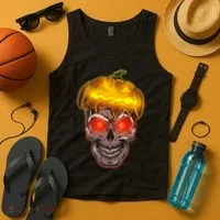 Spooky Halloween Glowing Pumpkin Skull Face Tank Top thumb 4