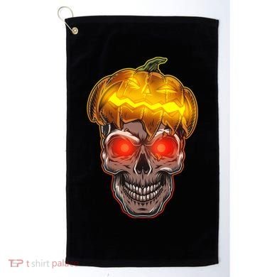 Spooky Halloween Glowing Pumpkin Skull Face Golf Towel