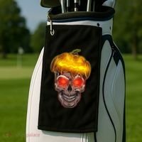 Spooky Halloween Glowing Pumpkin Skull Face Golf Towel thumb 2