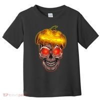Spooky Halloween Glowing Pumpkin Skull Face Toddler T-Shirt thumb 0